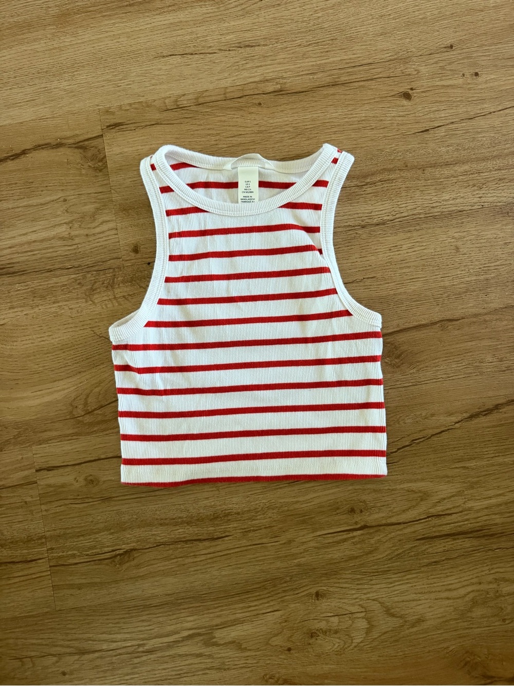 H&M White Ribbed Crop Tank with Red Stripes